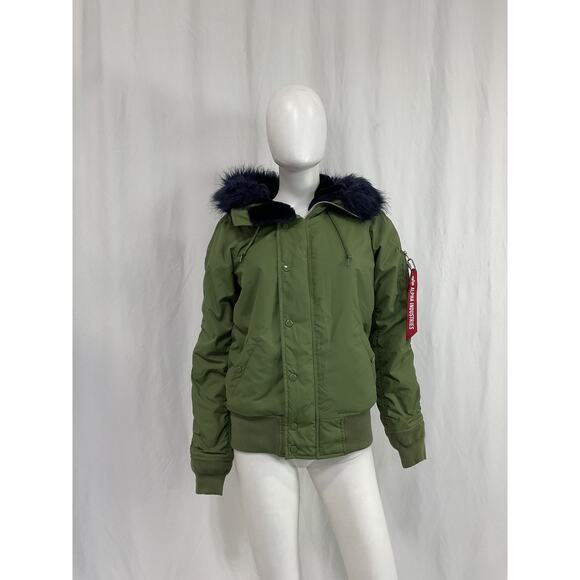 Alpha Industries N-2b Impact Green Nylon Parka With Faux Fur Trim Jacket Size S - Picture 2 of 5
